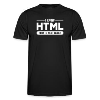 HTML Humor Code Programmer Saying - Men's Functional T-Shirt - black - Front - AI Model Male 178 dark (178cm)