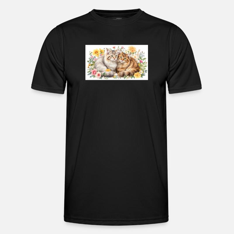 Pastel cats in spring bloom - Men's Functional T-Shirt - black