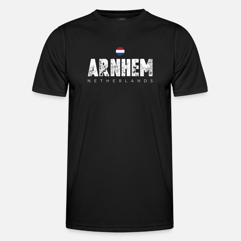 Arnhem Netherlands Distressed Text Logo - Men's Functional T-Shirt - black