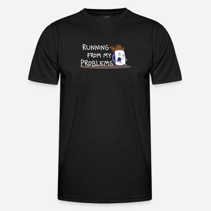Running from My Problems – Coffee Cartoon - Men's Functional T-Shirt - black