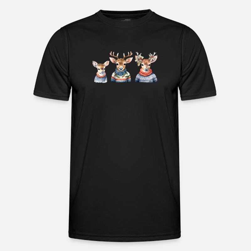 Winterhirsche Pullover-Trio - Männer Funktions-T-Shirt - Schwarz