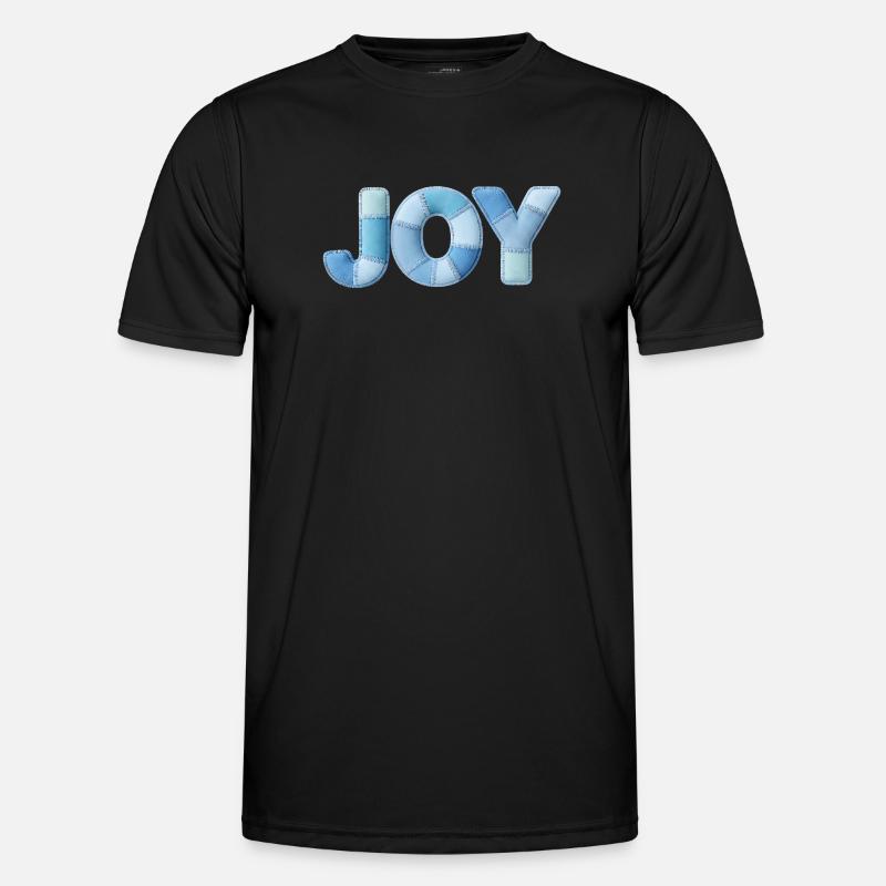 Blue Patchwork Joy Lettering - Men's Functional T-Shirt - black