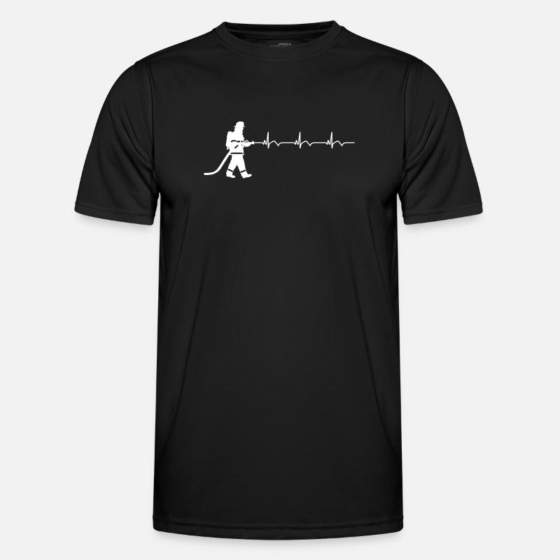 Firefighter Fire Brigade ECG Heartbeat - Men's Functional T-Shirt - black