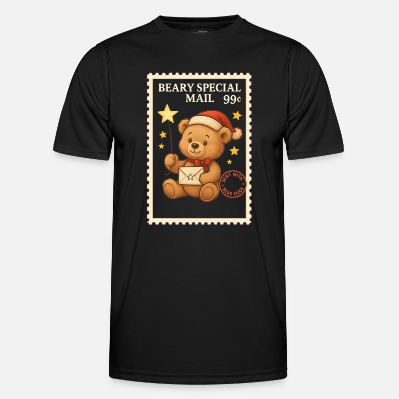 Christmas Postage Stamp Teddy Bear Wand Mail - Men's Functional T-Shirt - black