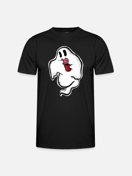 Ghost with donut and cup - Men's Functional T-Shirt - black
