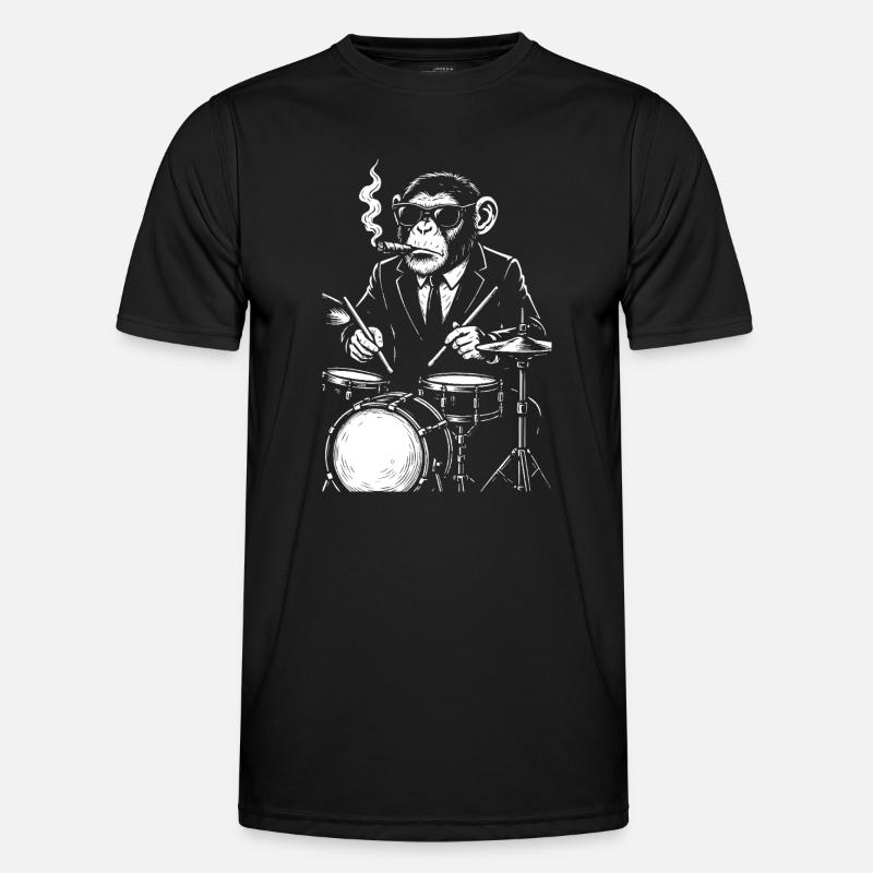 Affe mit Zigarre spielt Trommeln - Männer Funktions-T-Shirt - Schwarz