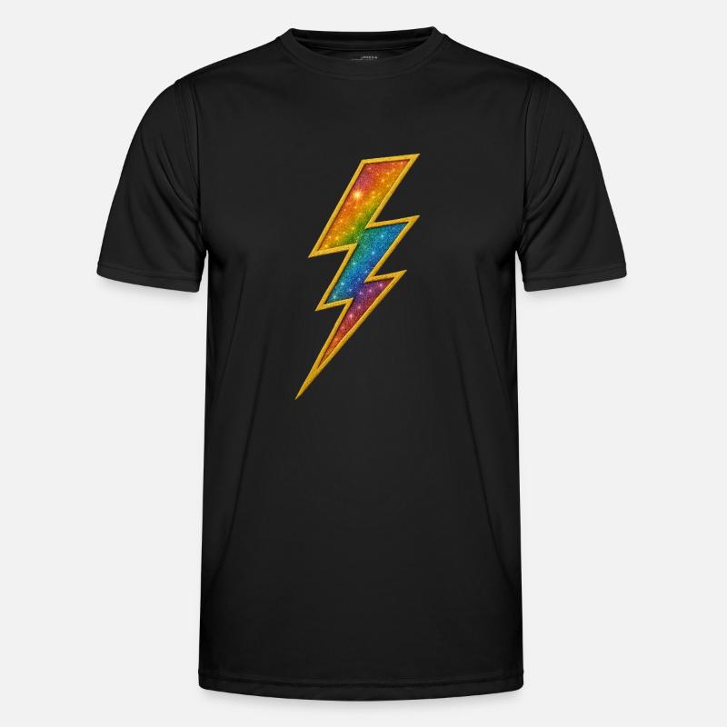 Rainbow Lightning with Gold Frame - Men's Functional T-Shirt - black