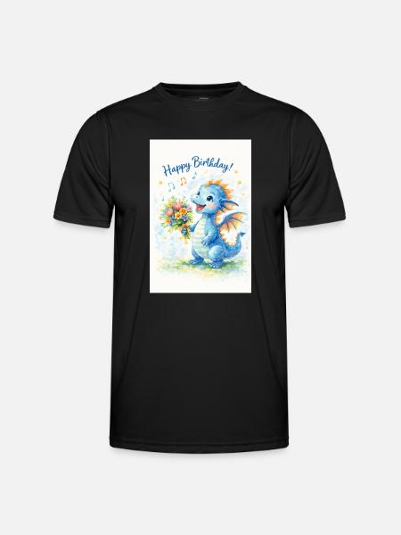 Blauer Drache mit Blumenstrauß - Männer Funktions-T-Shirt - Schwarz