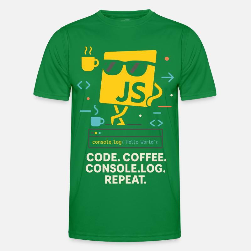 Code Coffee Console.log Repeat JavaScript Programm Männer Funktions-T-Shirt