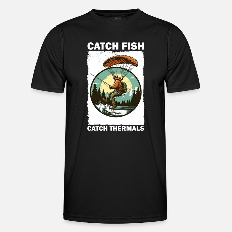 Adventurous angler with climbing board - Men's Functional T-Shirt - black