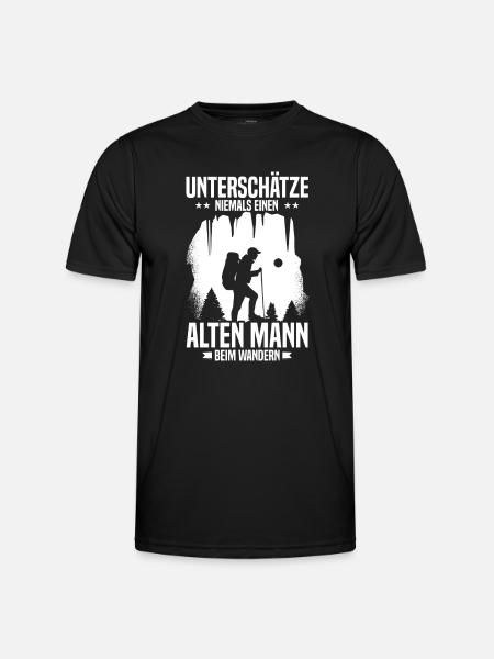 Never underestimate old man hiking - Men's Functional T-Shirt - black