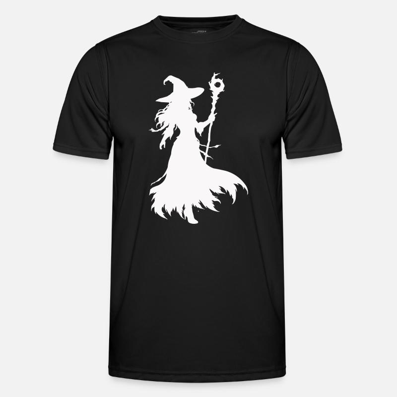Hexen Silhouette mit Stab - Männer Funktions-T-Shirt - Schwarz