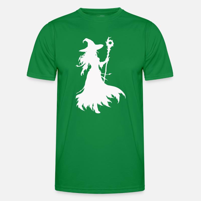 Hexen Silhouette mit Stab Männer Funktions-T-Shirt