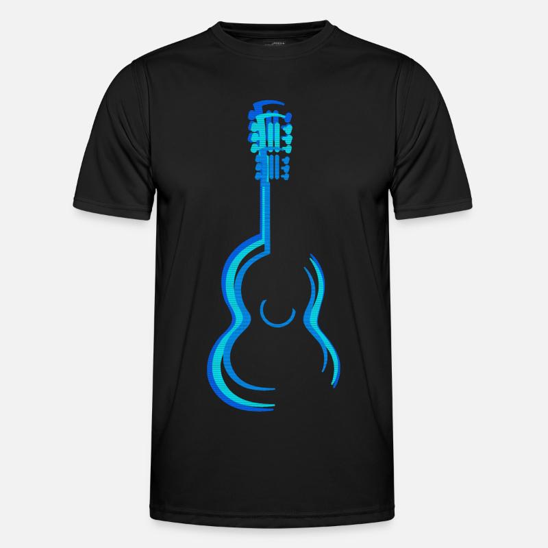Blue Acoustic Classical Guitar Graphics - Men's Functional T-Shirt - black