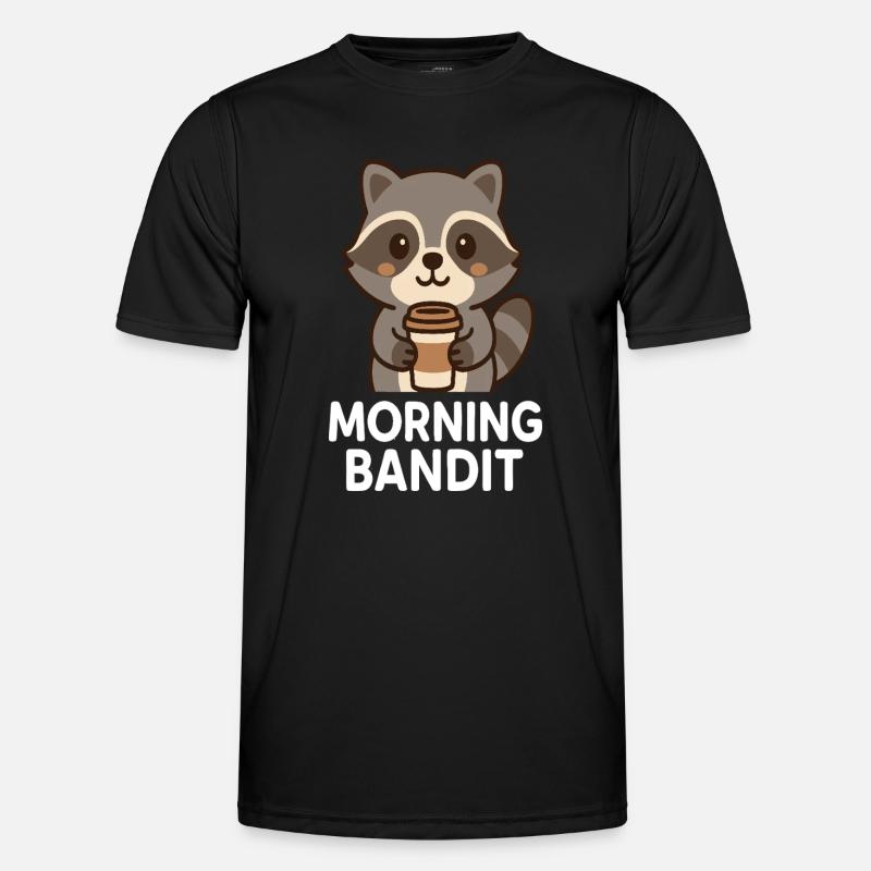 Cuddly raccoon with coffee cup - Men's Functional T-Shirt - black