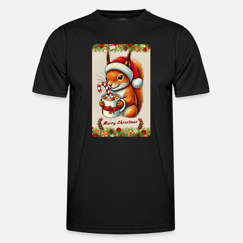 Weihnachts-Eichhörnchen mit heißer Schokolade - Männer Funktions-T-Shirt - Schwarz