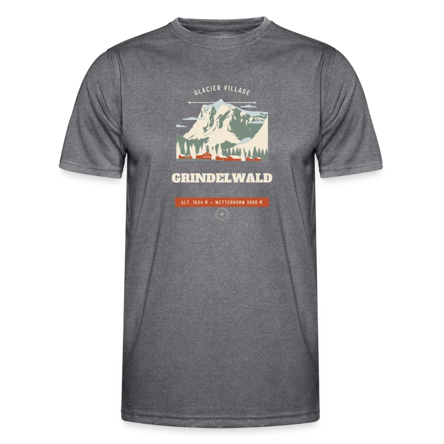 Grindelwald badge on a men's functional t-shirt, dark melange , front