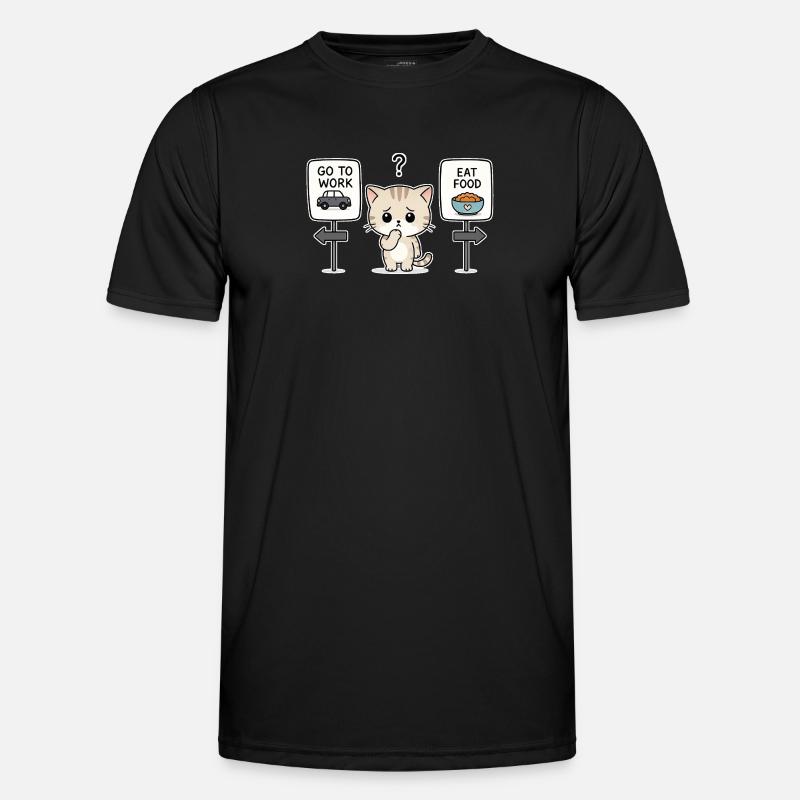 Katzendilemma: Arbeit oder Mahlzeit - Männer Funktions-T-Shirt - Schwarz