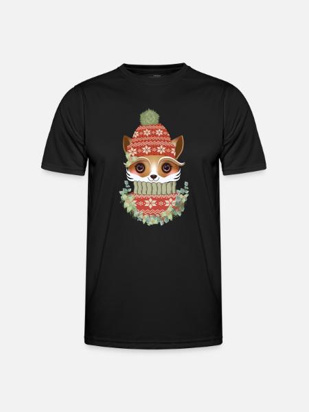 niedlicher Fuchs mit Pullover,Bommelmütze & Kranz - Männer Funktions-T-Shirt - Schwarz