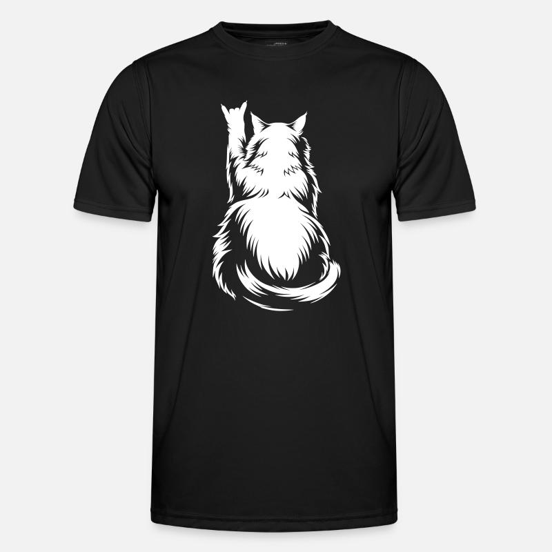 Rock Cat Back View – Devil Horns - Men's Functional T-Shirt - black