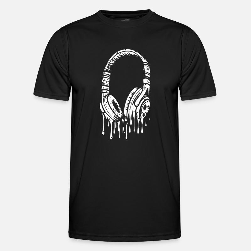 Comic Kopfhörer mit Tropfen - Männer Funktions-T-Shirt - Schwarz