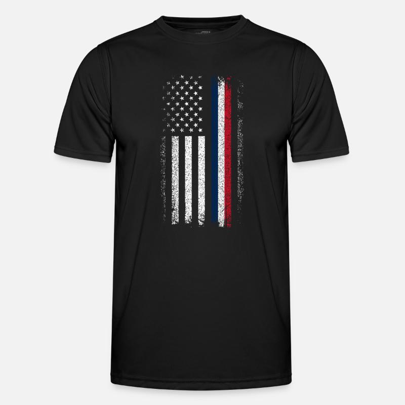 Distressed Flag: Blue Red Line - Men's Functional T-Shirt - black