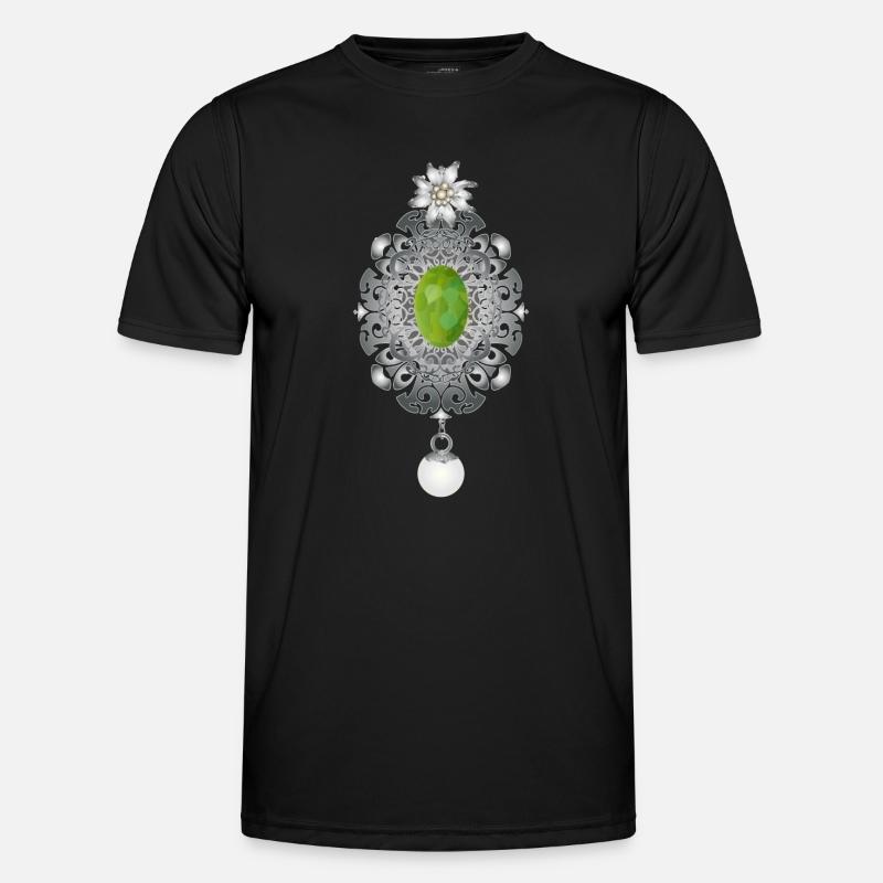 zeitlose Trachten Smaragd Brosche mit Perle Männer Funktions-T-Shirt