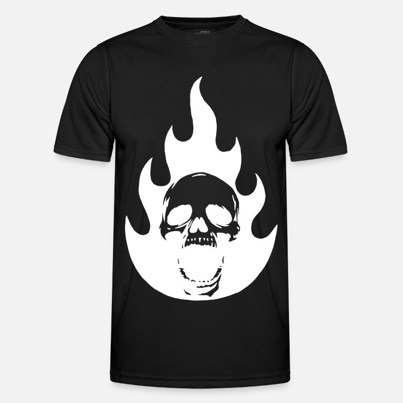 Skull and white flame - Men's Functional T-Shirt - black
