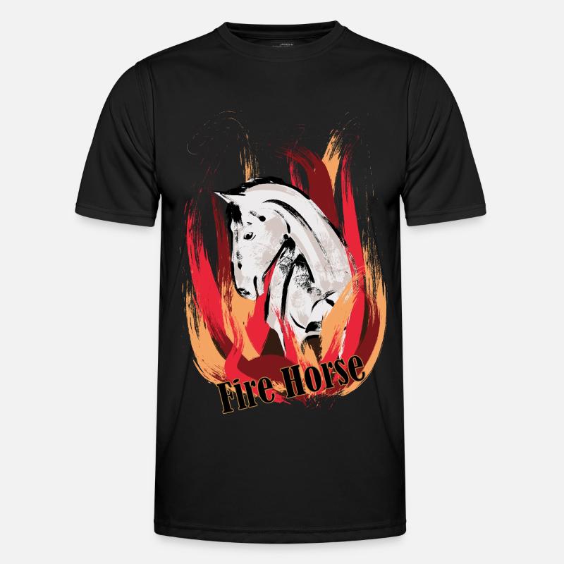 Fire Horse - Illustration with flames - Men's Functional T-Shirt - black