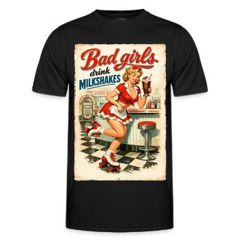 Pin-Up Bad Girls Drink Milkshakes: 50s Diner Style - Männer Funktions-T-Shirt - Schwarz - Vorne - AI Model Male 178 dark (178cm)