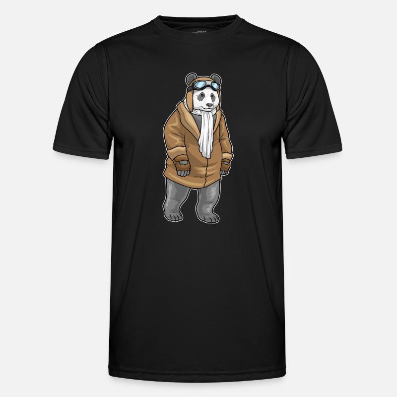 Panda Pilot Pilotenmütze - Männer Funktions-T-Shirt - Schwarz