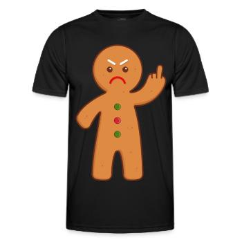 Lebkuchenmann Stinkefinger Mittelfinger - Männer Funktions-T-Shirt - Schwarz - Vorne - AI Model Male 178 dark (178cm)