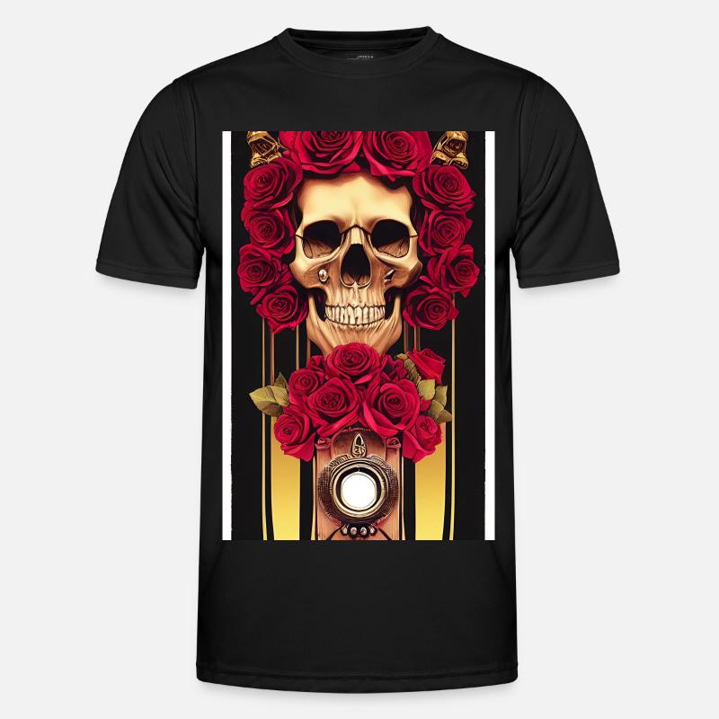 Abstract skull with roses - Men's Functional T-Shirt - black