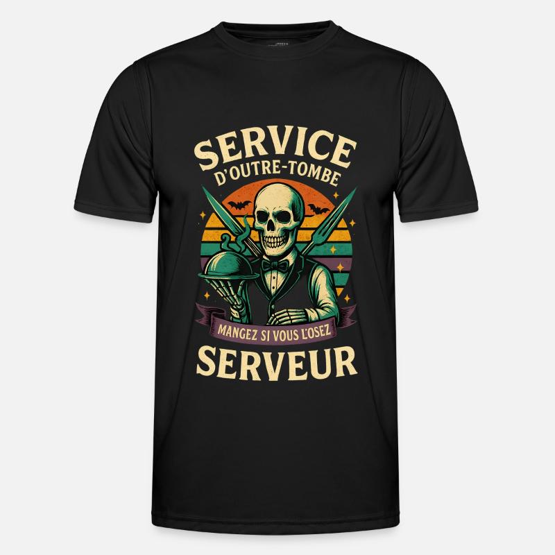 Restaurant-Server - Halloween-Skelett - Männer Funktions-T-Shirt - Schwarz