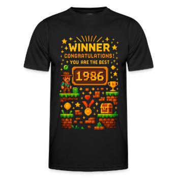 1986 Level Up Shirt pour les joueurs rétro et les anniversaires - T-shirt sport Homme - noir - Devant - AI Model Male 178 dark (178cm)