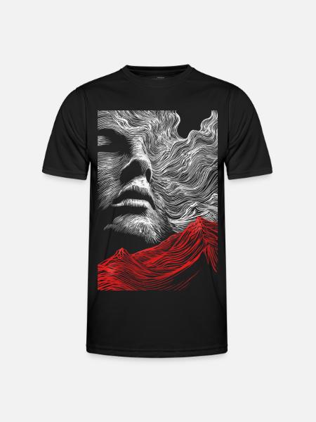 Gesicht Linien mit roter Bergsilhouette - Männer Funktions-T-Shirt - Schwarz