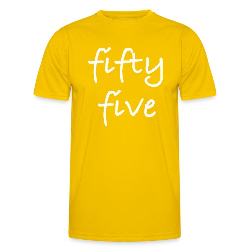 Fiftyfive -teksti valkoisena kahdessa rivissä - Miesten tekninen t-paita