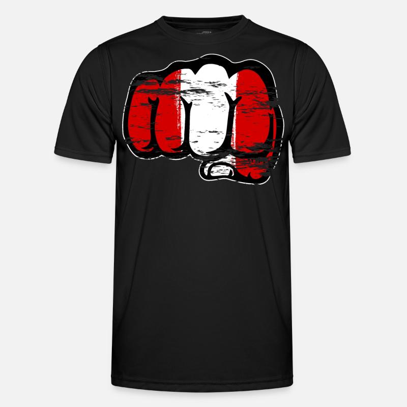 Pérou drapeau poing à la main utilisé - T-shirt sport Homme - noir