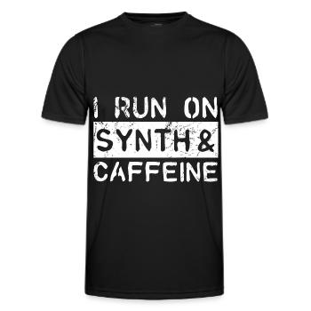 Je cours sur synthé et caféine - T-shirt sport Homme - noir - Devant - AI Model Male 178 dark (178cm)