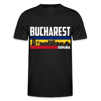 Bukarest Stadt Rumänien Flagge - Männer Funktions-T-Shirt - Schwarz - Vorne - AI Model Male 178 dark (178cm)