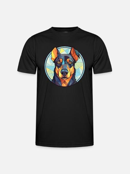 Beauceron Dog Breed Watercolor Glass Illustration - Men's Functional T-Shirt - black