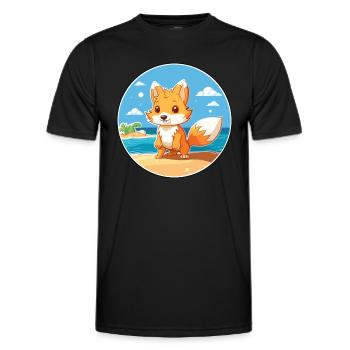 Fuchs Aquarell Cartoon Kawaii Clipart Tier - Männer Funktions-T-Shirt - Schwarz - Vorne - AI Model Male 178 dark (178cm)