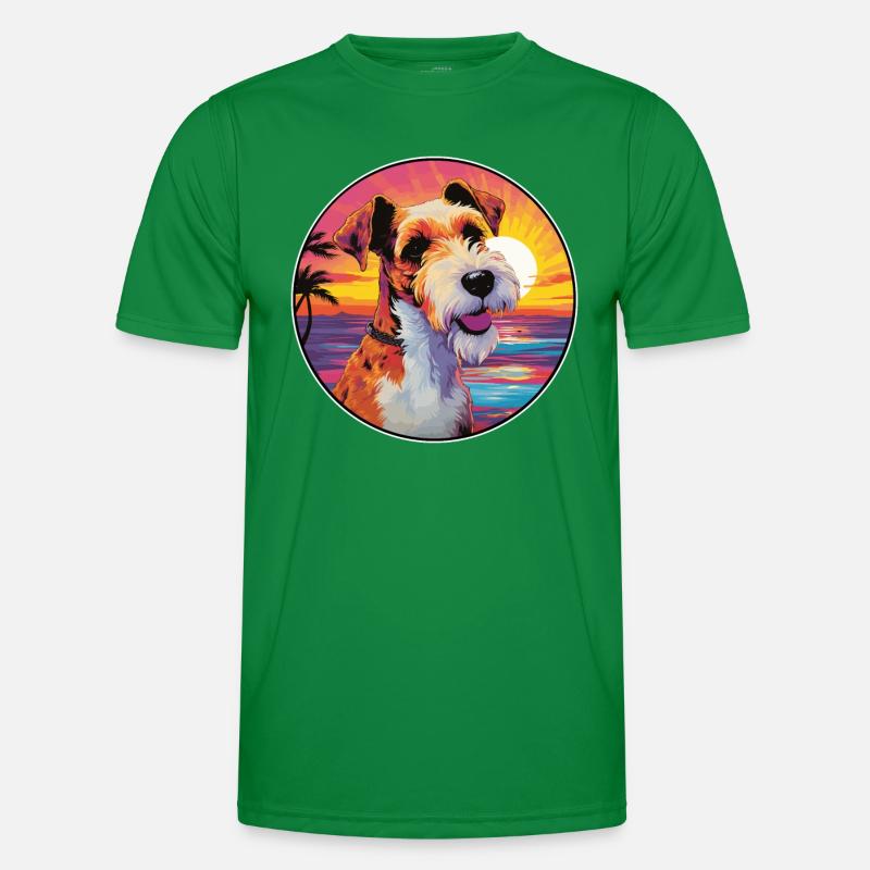 Draht Foxterrier Hunderasse Bunte Karikatur Wasserc Männer Funktions-T-Shirt