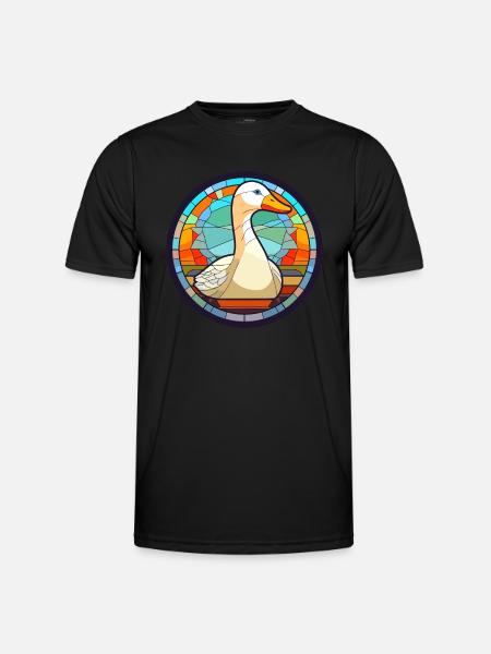Gänse-Buntglas-Cartoon-Kawaii-Tier - Männer Funktions-T-Shirt - Schwarz