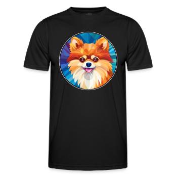 Pomeranian Dog Stained Glass Colorful Cartoon Kawa - Men's Functional T-Shirt - black - Front - AI Model Male 178 dark (178cm)