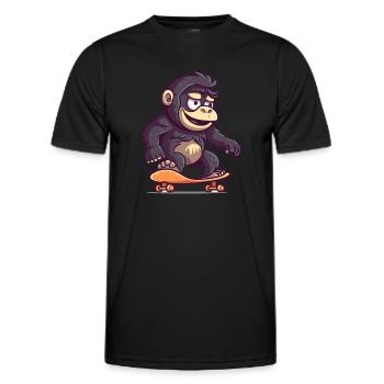 Funny Gorilla Kawaii Cartoon Playing Skateboard - Men's Functional T-Shirt - black - Front - AI Model Male 178 dark (178cm)