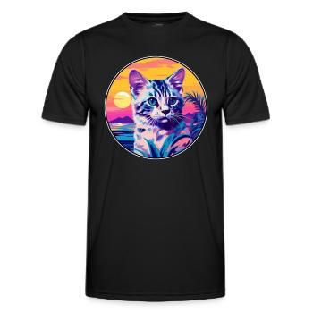 Australian Spotted Mist Cat Watercolor Cartoon Pet - Men's Functional T-Shirt - black - Front - AI Model Male 178 dark (178cm)
