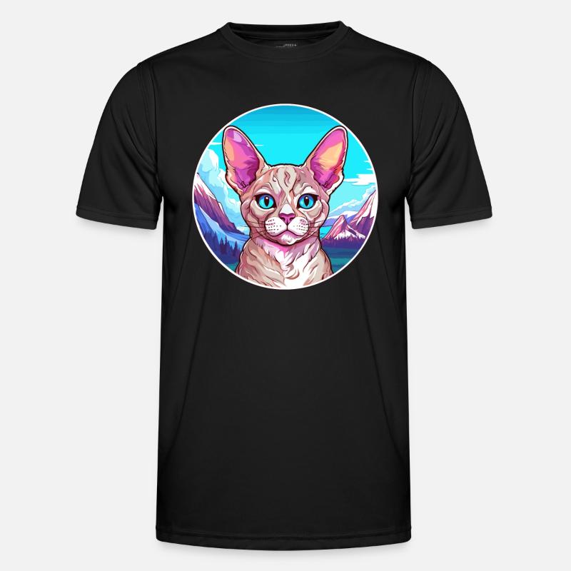 Devon Rex Katze Bunte Karikatur Aquarell Illustra Männer Funktions-T-Shirt