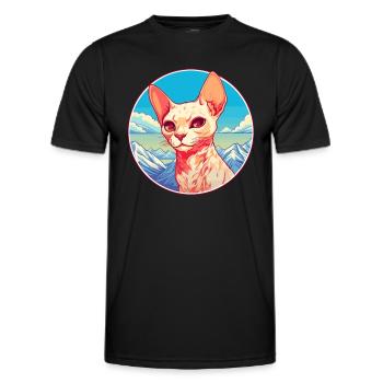 Rote Devon Rex Katze Bunte Karikatur Aquarell Illu - Männer Funktions-T-Shirt - Schwarz - Vorne - AI Model Male 178 dark (178cm)