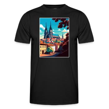Brünn Tschechische Republik Vintage Reiseplakat Souvenir - Männer Funktions-T-Shirt - Schwarz - Vorne - AI Model Male 178 dark (178cm)